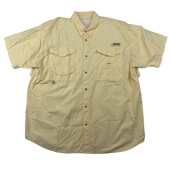 Columbia PFG Bonehead Yellow S/S Button Up Shirt 100% Cotton Polyester Lined XXL - Picture 1 of 12